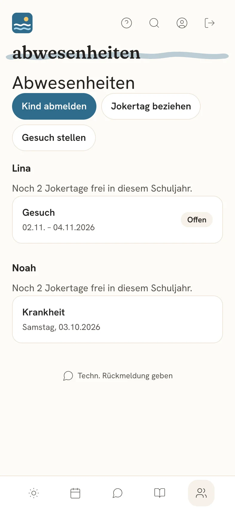 Abwesenheiten mit Jokertagen und Gesuch