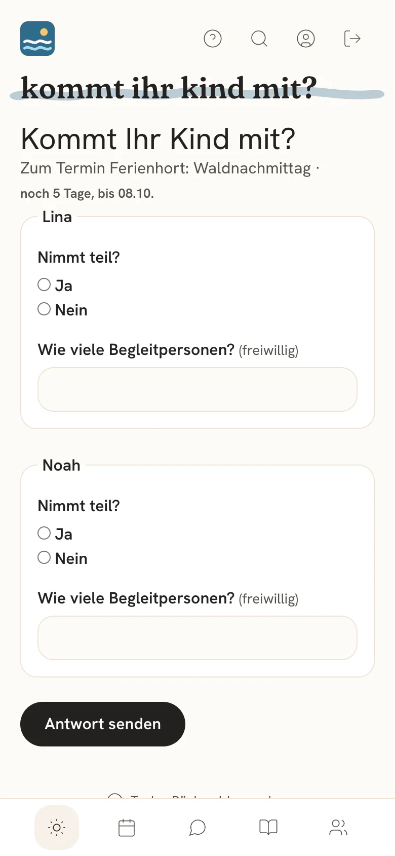 Rückfrage «Kommt Ihr Kind mit?» für zwei Kinder